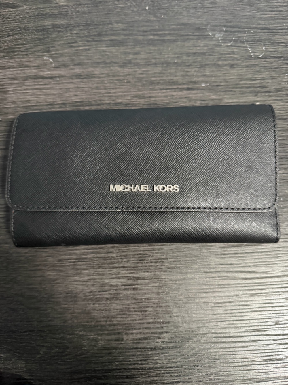 Michael Kors Black Saffiano Continental Wallet with Silver Logo